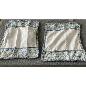 Waverly Pillow Shams Blue Floral White with Fringe set of 2 Cotton